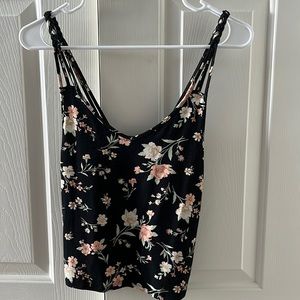 American eagle tank top black with floral design in size xs